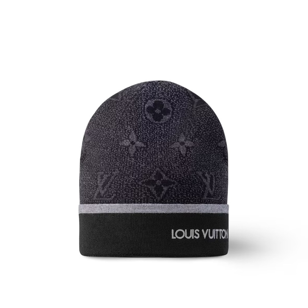 Louis Vuitton Black and Gray Knit Beanie with the bag